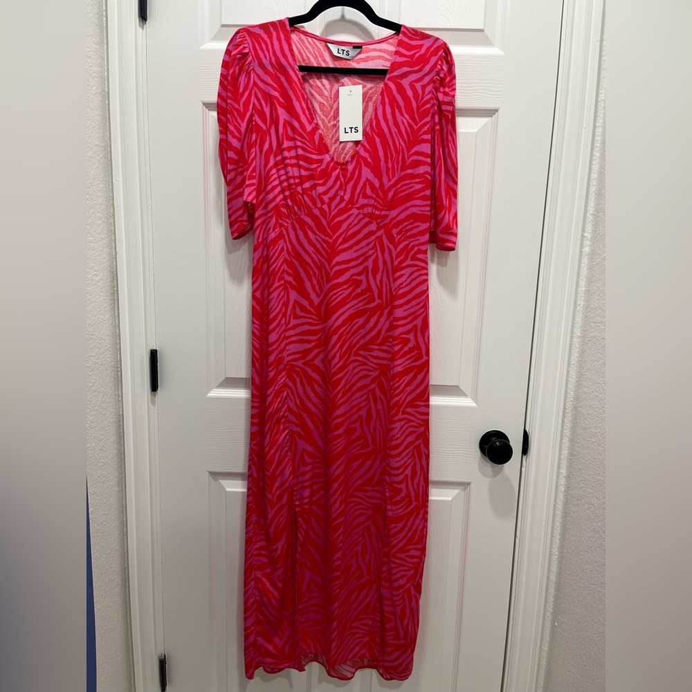 NWT LTS |‎ Long Tall Sally Bright Pink Zebra Print Midi Tea Dress Size 8 Tall - Picture 5 of 16
